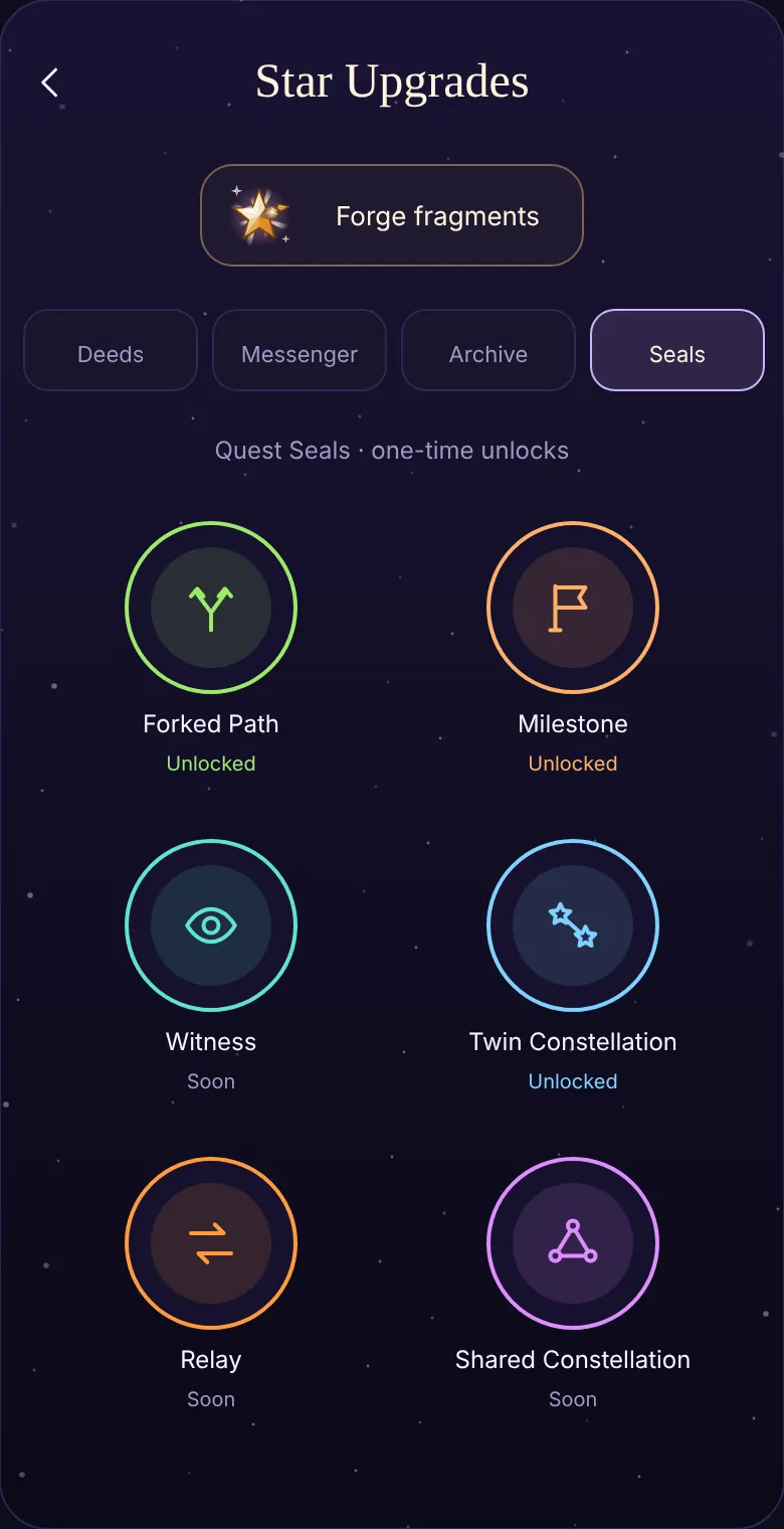 Quest Seals tab in Star Upgrades.